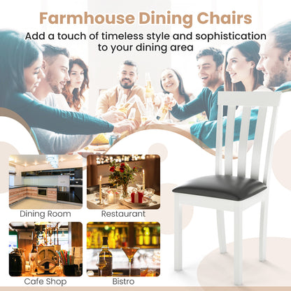 Set of 2 Wooden Dining Chairs with Upholstered Padded Seat and Rubber Wood Frame – White