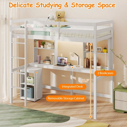 Space-Saving Twin Loft Bed with LED Light, Built-In Desk, and Charging Station – No Box Spring Required