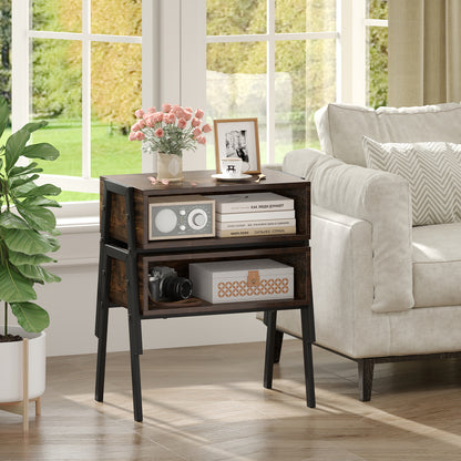 Set of 2 Stackable Wooden Nightstands with Open Storage and Steel Frame