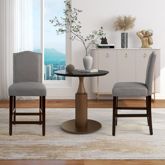 Set of 2 Upholstered Fabric Counter Height Dining Chairs with Nailhead Trim in Grey