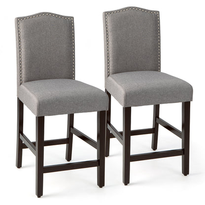 Set of 2 Upholstered Fabric Counter Height Dining Chairs with Nailhead Trim in Grey