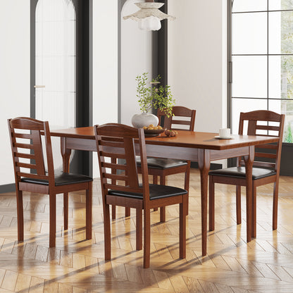 Wooden Dining Chairs with Comfortable Faux Leather Upholstered Seat, Set of 2