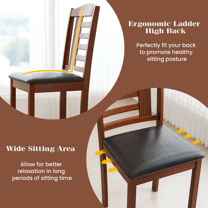 Wooden Dining Chairs with Comfortable Faux Leather Upholstered Seat, Set of 2