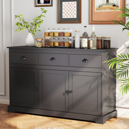 Modern Sideboard Buffet Cabinet with 3 Drawers Adjustable Shelves and Storage Doors - Brown