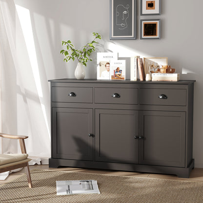 Modern Sideboard Buffet Cabinet with 3 Drawers Adjustable Shelves and Storage Doors - Brown