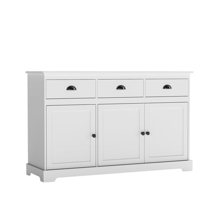 Modern Sideboard Buffet Cabinet with 3 Drawers Adjustable Shelves and Storage Doors - White