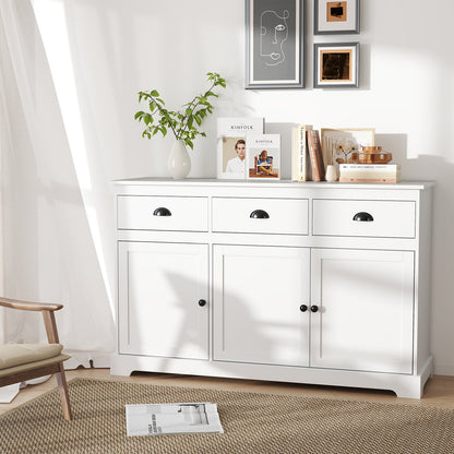 Modern Sideboard Buffet Cabinet with 3 Drawers Adjustable Shelves and Storage Doors - White