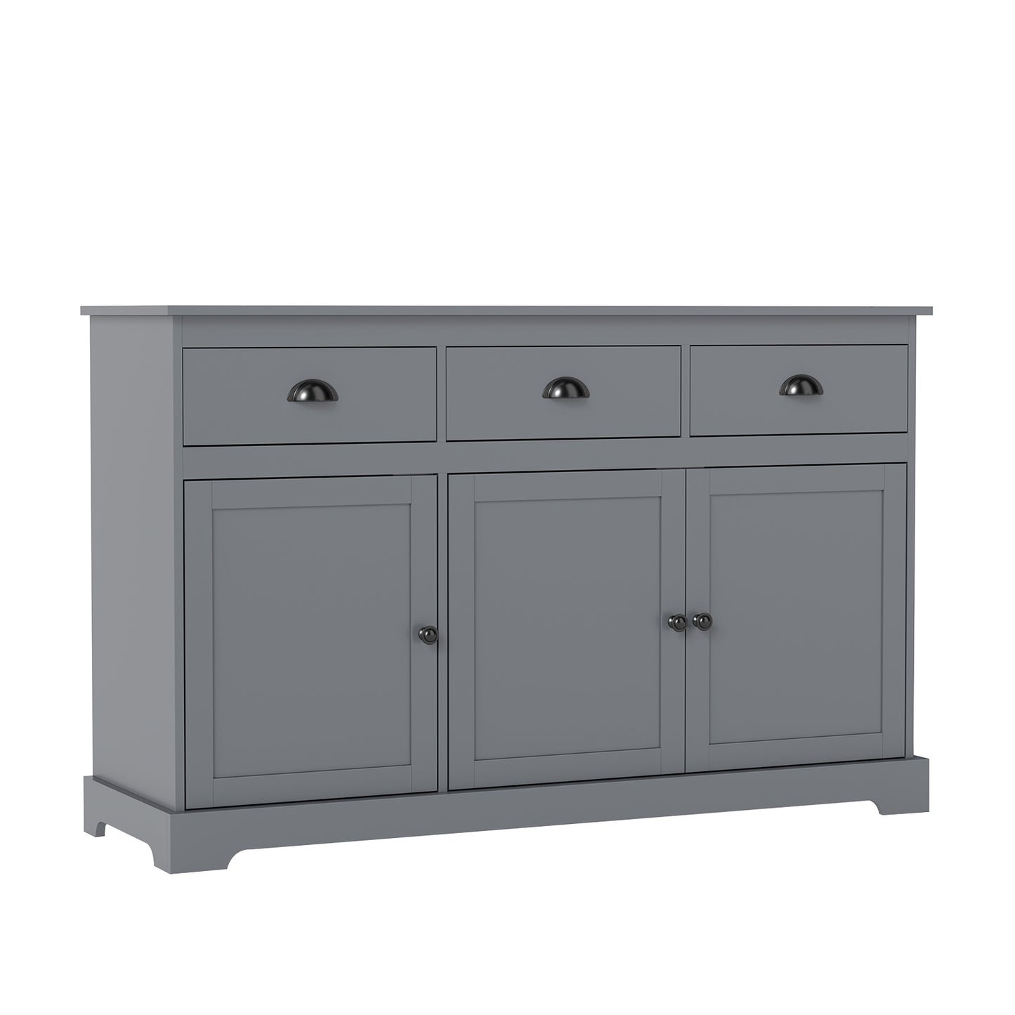 Modern Sideboard Buffet Cabinet with 3 Drawers Adjustable Shelves and Storage Doors - Grey