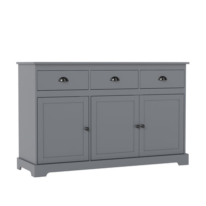 Modern Sideboard Buffet Cabinet with 3 Drawers Adjustable Shelves and Storage Doors - Grey