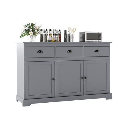 Modern Sideboard Buffet Cabinet with 3 Drawers Adjustable Shelves and Storage Doors - Grey