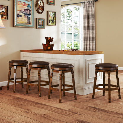 Set of 2 Leather Upholstered Swivel Bar Stools with 24 Inch Seat Height