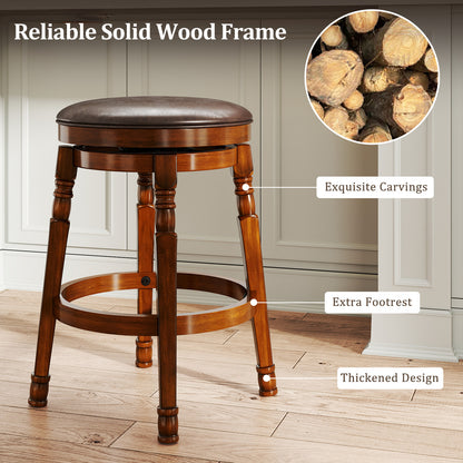Set of 2 Leather Upholstered Swivel Bar Stools with 24 Inch Seat Height