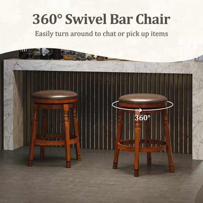 Set of 2 Leather Upholstered Swivel Bar Stools with 24 Inch Seat Height