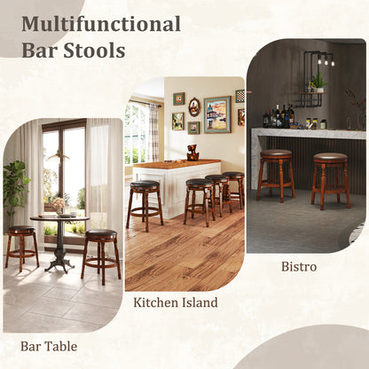 Set of 2 Leather Upholstered Swivel Bar Stools with 24 Inch Seat Height