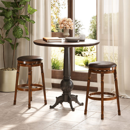 Set of 2 Leather Upholstered Swivel Bar Stools with 29 Inch Seat Height