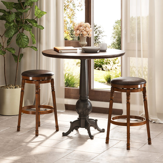 Set of 2 Leather Upholstered Swivel Bar Stools with 29 Inch Seat Height