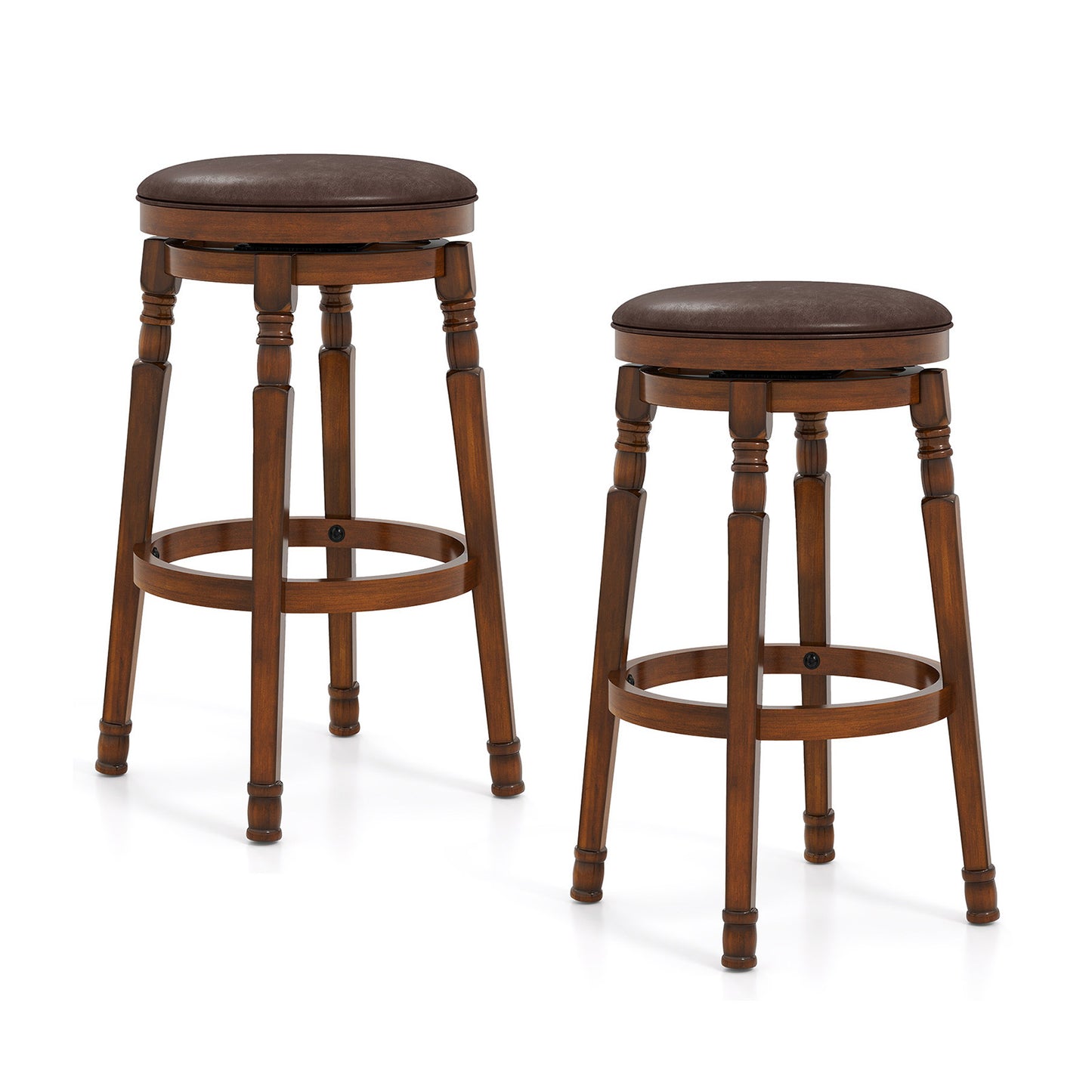 Set of 2 Leather Upholstered Swivel Bar Stools with 29 Inch Seat Height