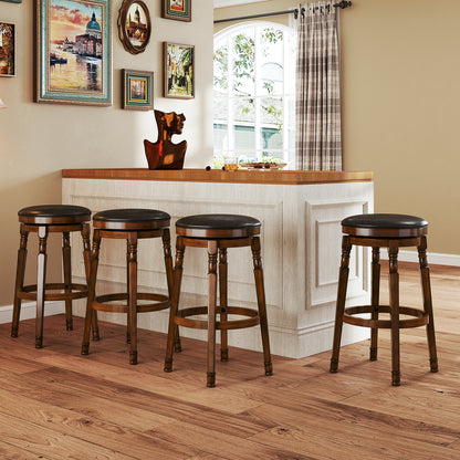 Set of 2 Leather Upholstered Swivel Bar Stools with 29 Inch Seat Height