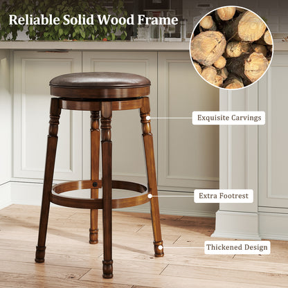 Set of 2 Leather Upholstered Swivel Bar Stools with 29 Inch Seat Height