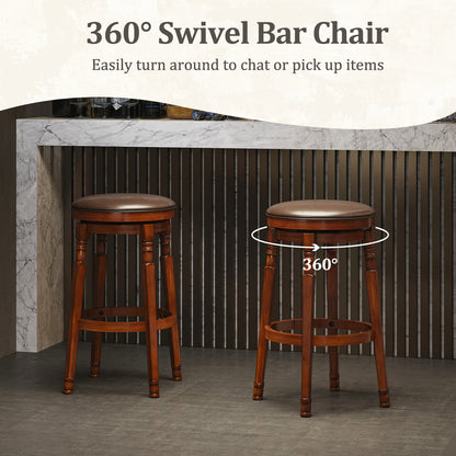 Set of 2 Leather Upholstered Swivel Bar Stools with 29 Inch Seat Height