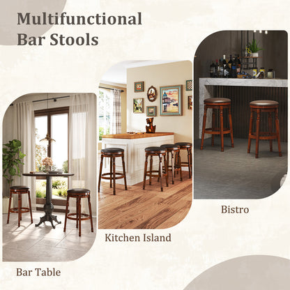 Set of 2 Leather Upholstered Swivel Bar Stools with 29 Inch Seat Height