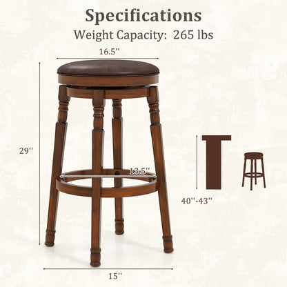 Set of 2 Leather Upholstered Swivel Bar Stools with 29 Inch Seat Height