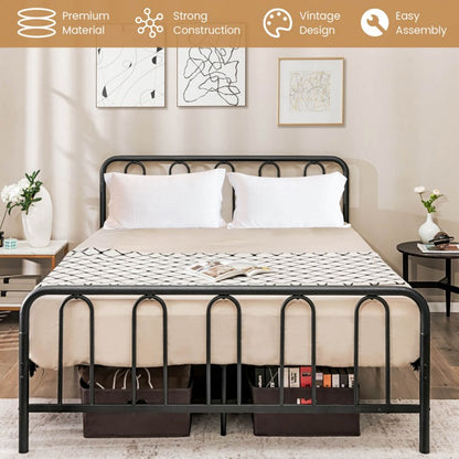 Sturdy Metal Platform Bed Frame with Headboard and Footboard - Queen Size