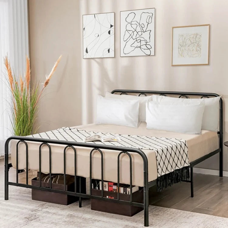Sturdy Metal Platform Bed Frame with Headboard and Footboard - Queen Size