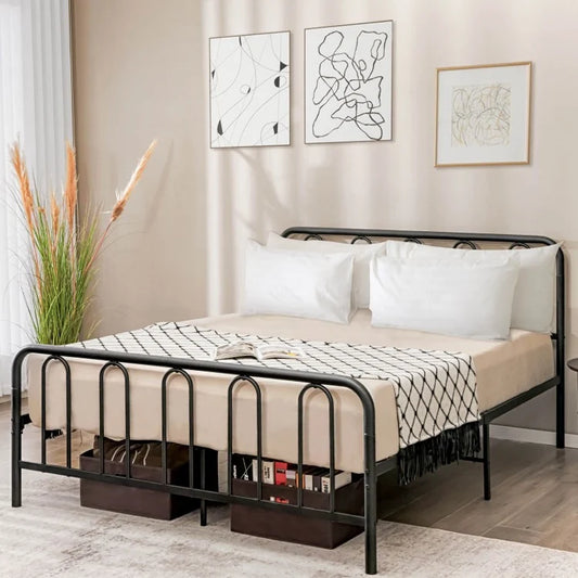 Sturdy Metal Platform Bed Frame with Headboard and Footboard - Queen Size