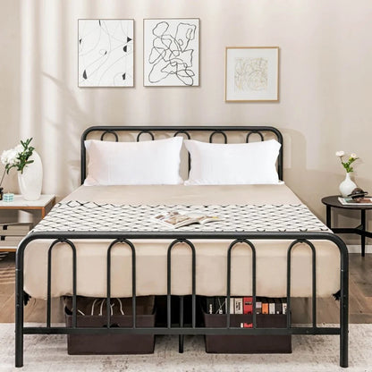 Sturdy Metal Platform Bed Frame with Headboard and Footboard - Queen Size