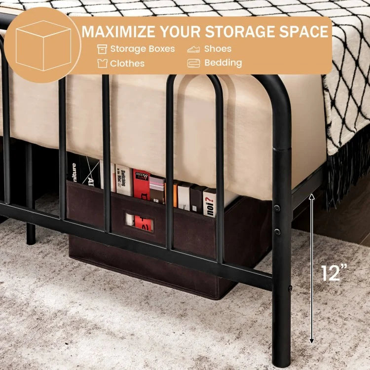 Sturdy Metal Platform Bed Frame with Headboard and Footboard - Queen Size