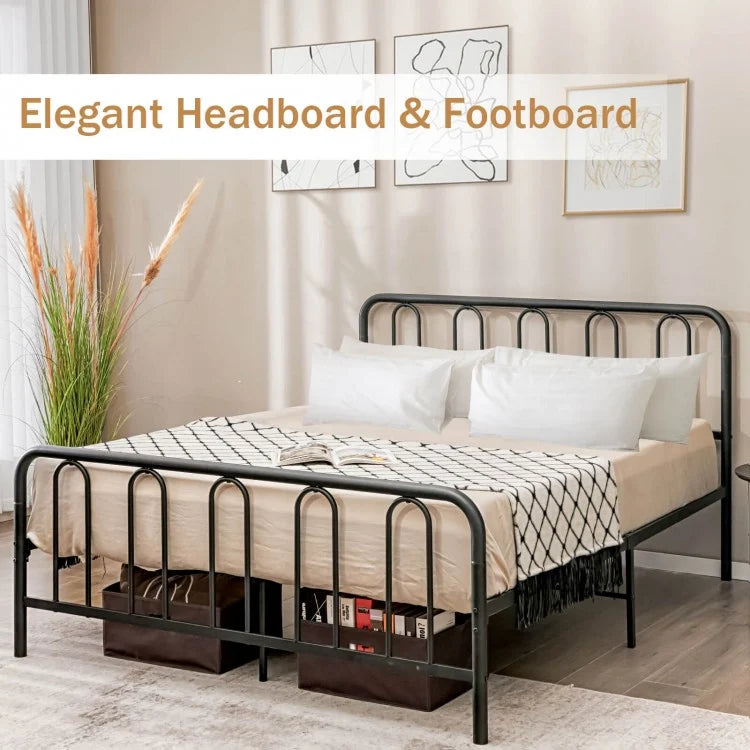 Sturdy Metal Platform Bed Frame with Headboard and Footboard - Queen Size