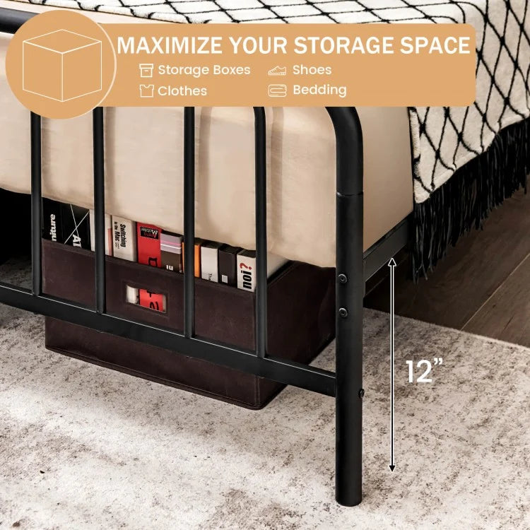Sturdy Metal Platform Bed Frame with Headboard and Footboard - Full Size