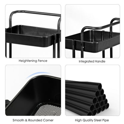 3 Tier Rolling Storage Cart with Drawers and Locking Wheels for Kitchen Bathroom Office - Black