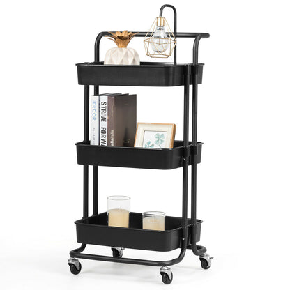 3 Tier Rolling Storage Cart with Drawers and Locking Wheels for Kitchen Bathroom Office - Black