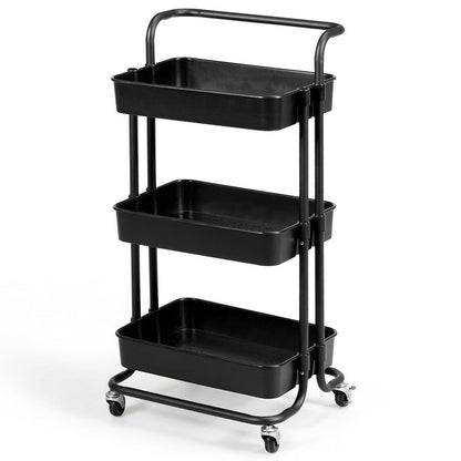 3 Tier Rolling Storage Cart with Drawers and Locking Wheels for Kitchen Bathroom Office - Black