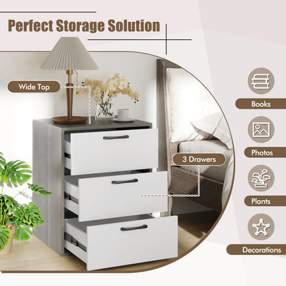 Modern 3-Drawer Dresser Nightstand with Storage and Smooth Slide-Out Drawers