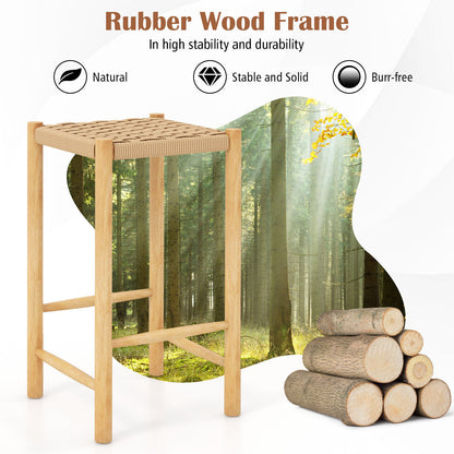 Pair of 26 Inch Wooden Dining Stools with Woven Paper Rope Seats