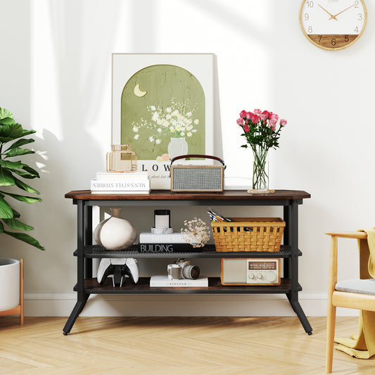 Rustic TV Stand with Metal Frame and Storage for TVs up to 46 Inches