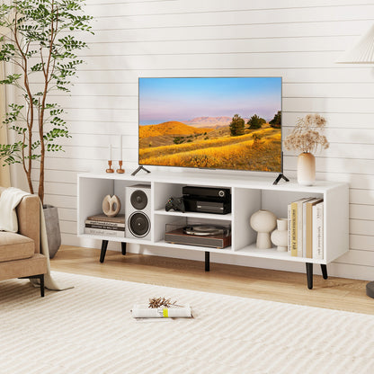 Contemporary 47.5 Inch Media Console with Open Storage and Metal Legs for TVs up to 55 Inches, White