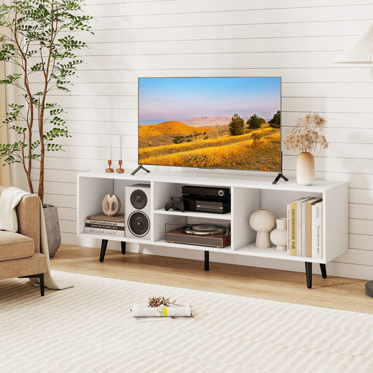 Contemporary 47.5 Inch Media Console with Open Storage and Metal Legs for TVs up to 55 Inches, White