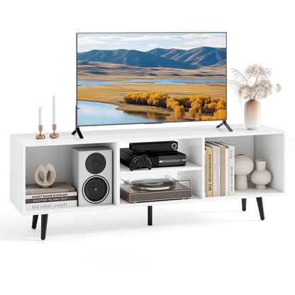 Contemporary 47.5 Inch Media Console with Open Storage and Metal Legs for TVs up to 55 Inches, White