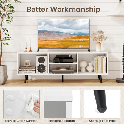 Contemporary 47.5 Inch Media Console with Open Storage and Metal Legs for TVs up to 55 Inches, White