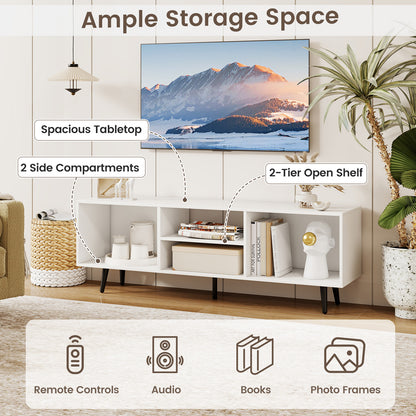 Contemporary 47.5 Inch Media Console with Open Storage and Metal Legs for TVs up to 55 Inches, White
