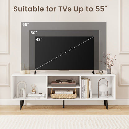 Contemporary 47.5 Inch Media Console with Open Storage and Metal Legs for TVs up to 55 Inches, White
