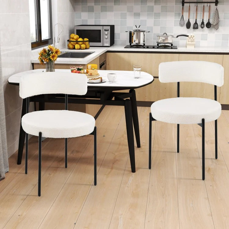 Boucle Upholstered Dining Chairs with Ergonomic Curved Back and Sturdy Metal Legs Set of 2