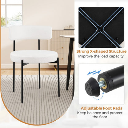 Boucle Upholstered Dining Chairs with Ergonomic Curved Back and Sturdy Metal Legs Set of 2
