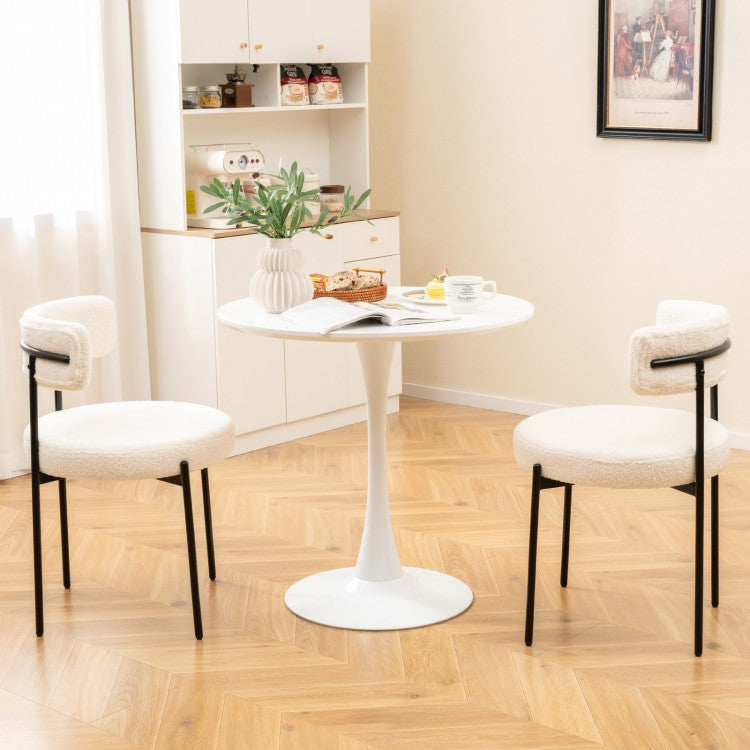 Boucle Upholstered Dining Chairs with Ergonomic Curved Back and Sturdy Metal Legs Set of 2