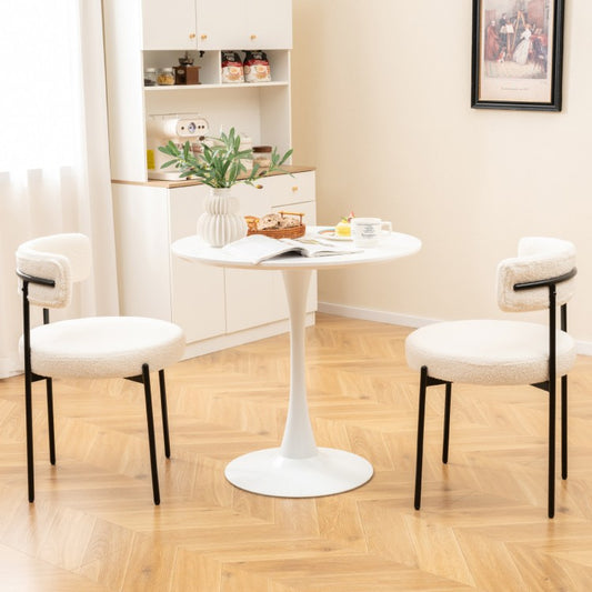 Boucle Upholstered Dining Chairs with Ergonomic Curved Back and Sturdy Metal Legs Set of 2