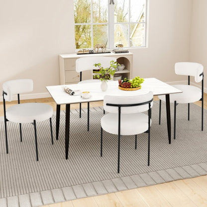 Boucle Upholstered Dining Chairs with Ergonomic Curved Back and Sturdy Metal Legs Set of 2